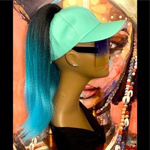 Sporty Mint leather Green Ponytail Hat 18” 3T Mint Fit’s All Size’s lightWeight